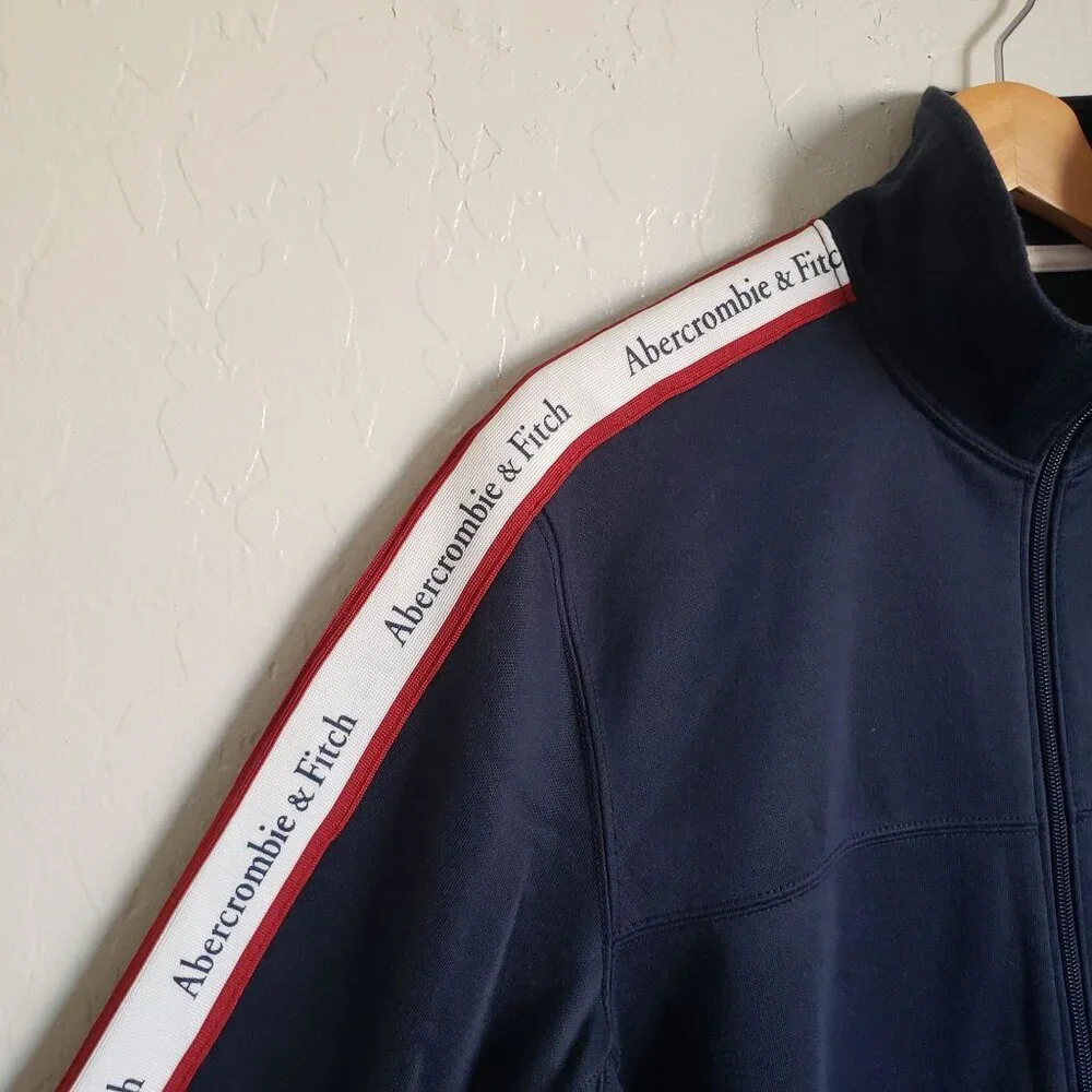 Abercrombie & Fitch Logo Tape Sleeve Tricot Track Jacket Blue Size Men's Small